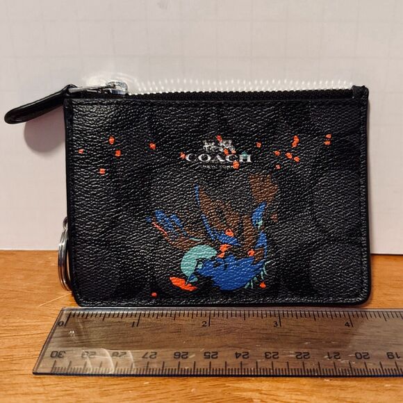 Coach Wallet Bird Print Black Smoke Signature ID Case Holder Canvas Small F23616 - Picture 3 of 7
